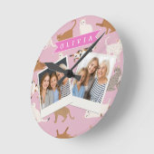 Personalized Cute Pink Cat Pattern Gift Cat Lover ラウンド壁時計 (傾斜)