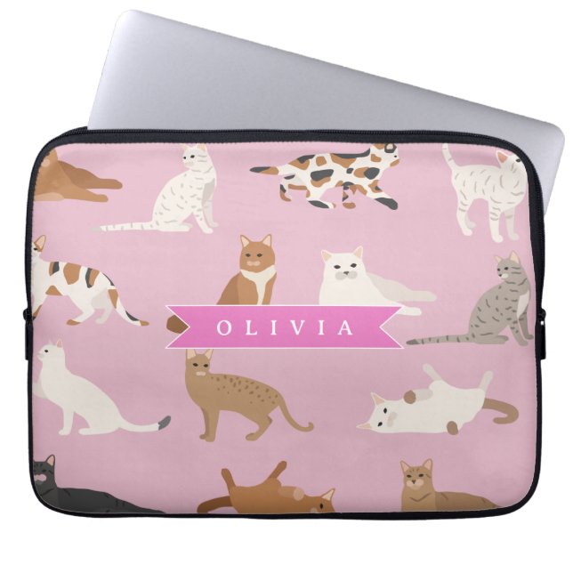 Personalized Cute Pink Cat Pattern Gift Cat Lover ラップトップスリーブ (正面)