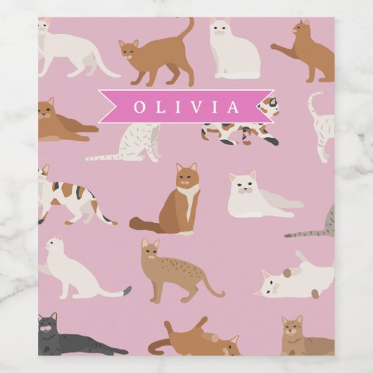 Personalized Cute Pink Cat Pattern Gift Cat Lover ワインラベル (シングルラベル)