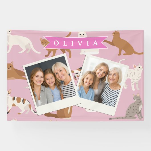 Personalized Cute Pink Cat Pattern Gift Cat Lover 横断幕 (横)