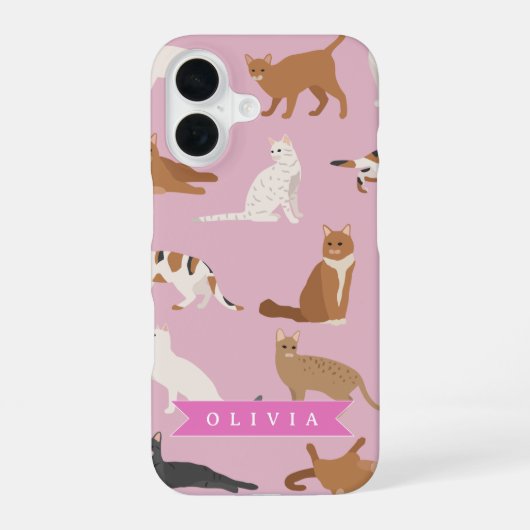 Personalized Cute Pink Cat Pattern Gift Cat Lover iPhone 16ケース (裏面)