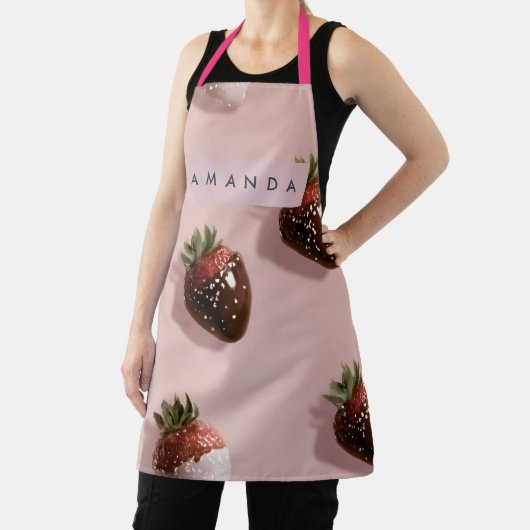 Personalized Cute Pink Chocolate-dipped Strawberry エプロン (インサイチュ)