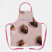 Personalized Cute Pink Chocolate-dipped Strawberry エプロン (正面)