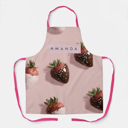 Personalized Cute Pink Chocolate-dipped Strawberry エプロン (正面)
