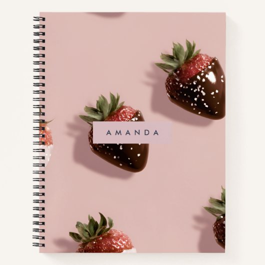 Personalized Cute Pink Chocolate-dipped Strawberry ノートブック (正面)