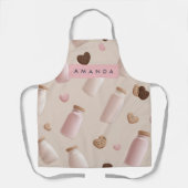 Personalized Cute Pink Cookie and Strawberry Milk エプロン (正面)