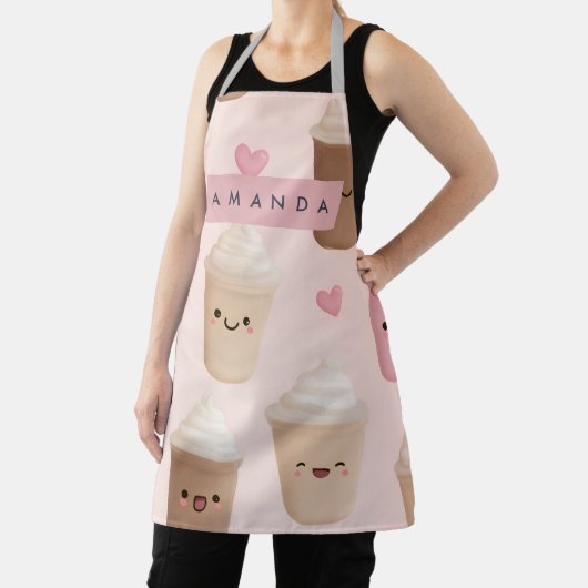Personalized Cute Pink Kawaii Coffee Cup エプロン (インサイチュ)