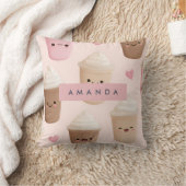 Personalized Cute Pink Kawaii Coffee Cup クッション (ブランケット)