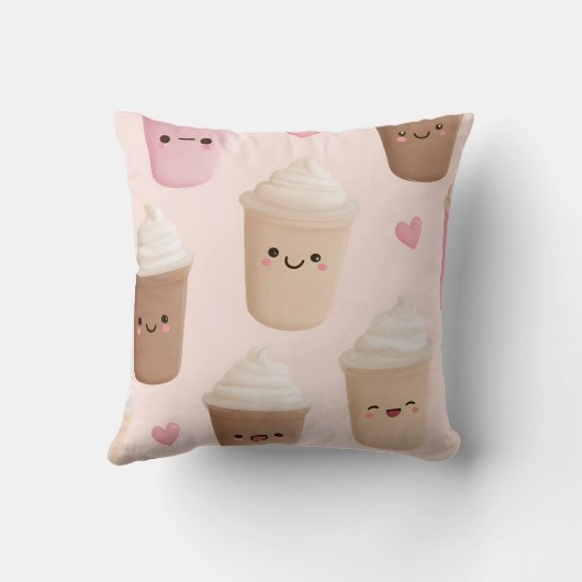 Personalized Cute Pink Kawaii Coffee Cup クッション (裏面)