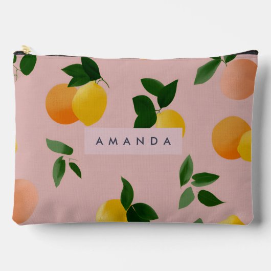 Personalized Cute Pink Lemon Orange Fruits アクセサリーポーチ (正面)