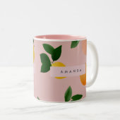 Personalized Cute Pink Lemon Orange Fruits ツートーンマグカップ (正面右)