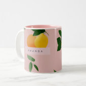 Personalized Cute Pink Lemon Orange Fruits ツートーンマグカップ (正面左)