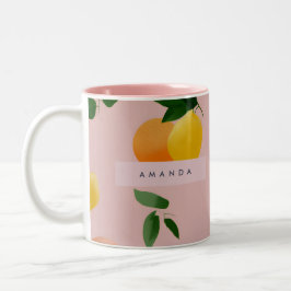 Personalized Cute Pink Lemon Orange Fruits ツートーンマグカップ