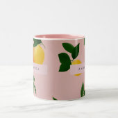 Personalized Cute Pink Lemon Orange Fruits ツートーンマグカップ (中央)