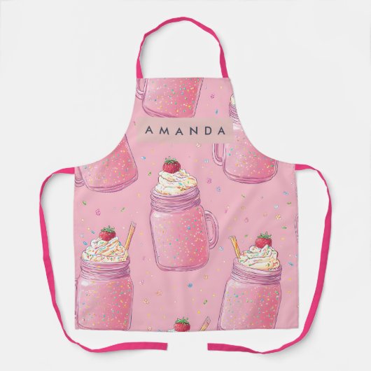 Personalized Cute Pink Milkshake Sprinkles エプロン (正面)