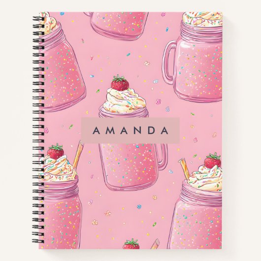 Personalized Cute Pink Milkshake Sprinkles ノートブック (正面)