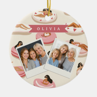 Personalized Cute Pink Pool Float Summer Aesthetic セラミックオーナメント