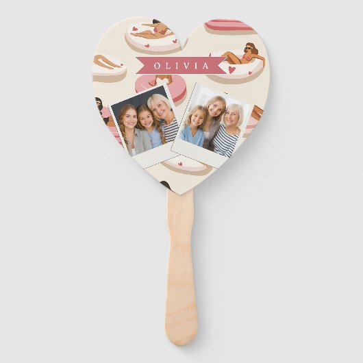 Personalized Cute Pink Pool Float Summer Aesthetic ハンドファン (正面)