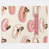 Personalized Cute Pink Pool Float Summer Aesthetic フリースブランケット (正面(横))