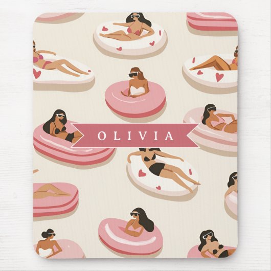 Personalized Cute Pink Pool Float Summer Aesthetic マウスパッド (正面)