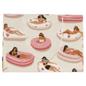 Personalized Cute Pink Pool Float Summer Aesthetic ラージペーパーバッグ (裏面)