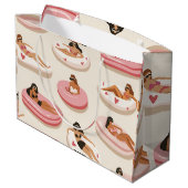 Personalized Cute Pink Pool Float Summer Aesthetic ラージペーパーバッグ (裏面アングル)