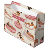 Personalized Cute Pink Pool Float Summer Aesthetic ラージペーパーバッグ (正面アングル)