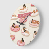 Personalized Cute Pink Pool Float Summer Aesthetic ラージ壁時計 (傾斜)