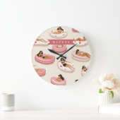 Personalized Cute Pink Pool Float Summer Aesthetic ラージ壁時計 (ホーム)