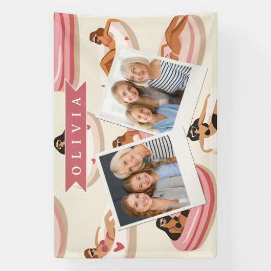 Personalized Cute Pink Pool Float Summer Aesthetic 横断幕 (縦)