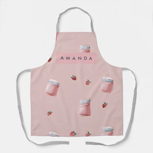 Personalized Cute Pink Strawberry Jar Pattern エプロン (正面)