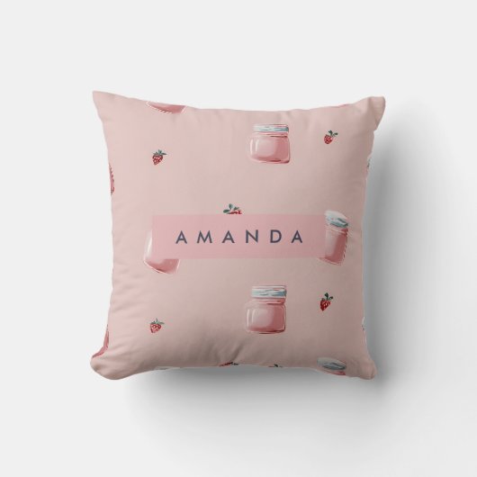 Personalized Cute Pink Strawberry Jar Pattern クッション (正面)