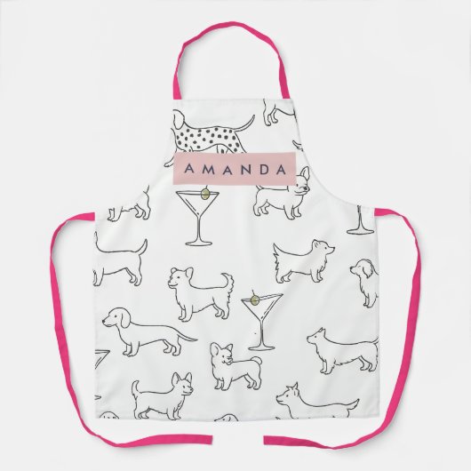 Personalized Cute Playful Dogs & Martinis  エプロン (正面)