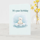 Personalized Cute Polar Bear Birthday Card カード (黄色い花)