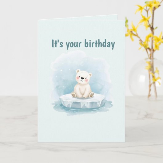 Personalized Cute Polar Bear Birthday Card カード (黄色い花)