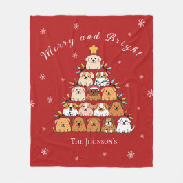 Personalized cute puppies Christmas tree dog lover フリースブランケット