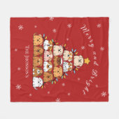 Personalized cute puppies Christmas tree dog lover フリースブランケット (正面(横))