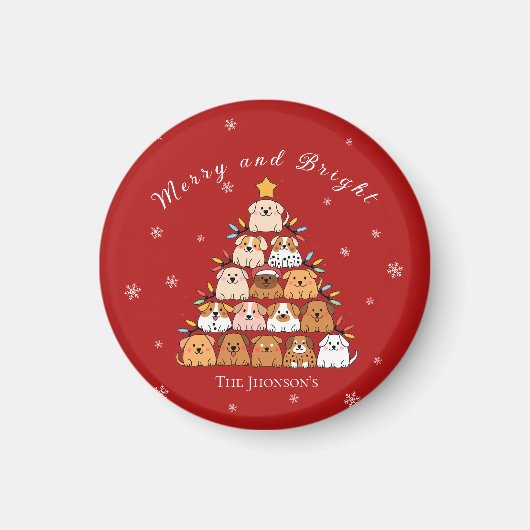 Personalized cute puppies Christmas tree dog lover マグネット (正面)