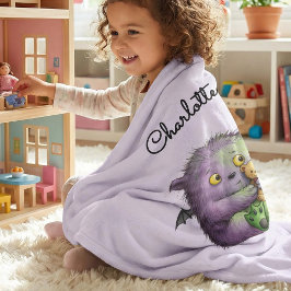 Personalized Cute Purple Green Fluffy Monster Kids フリースブランケット