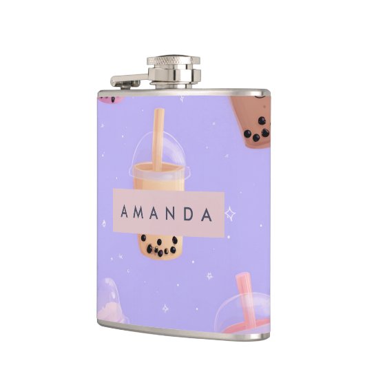 Personalized Cute Purple Pastel Bubble Tea フラスク (左)