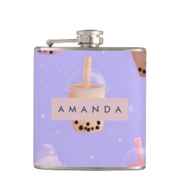 Personalized Cute Purple Pastel Bubble Tea フラスク