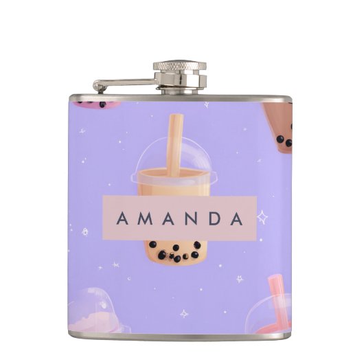 Personalized Cute Purple Pastel Bubble Tea フラスク (正面)