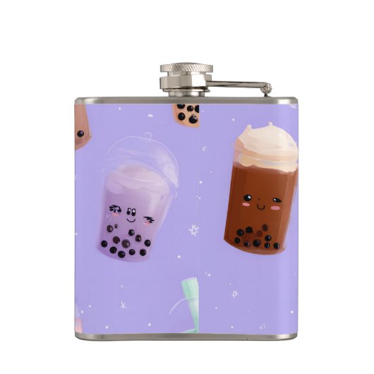 Personalized Cute Purple Pastel Bubble Tea フラスク (裏面)