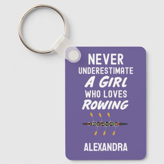 Personalized Cute Purple Rowing Girl Rower Kids キーホルダー (正面)