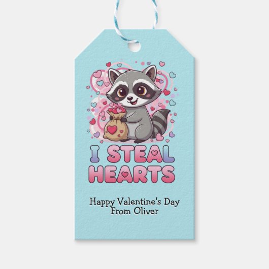 Personalized Cute Raccoon Classroom Valentine ギフトタグ (正面)
