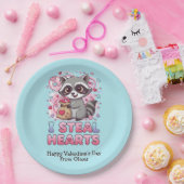 Personalized Cute Raccoon Classroom Valentine ペーパープレート (パーティー)