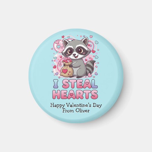 Personalized Cute Raccoon Classroom Valentine マグネット (正面)