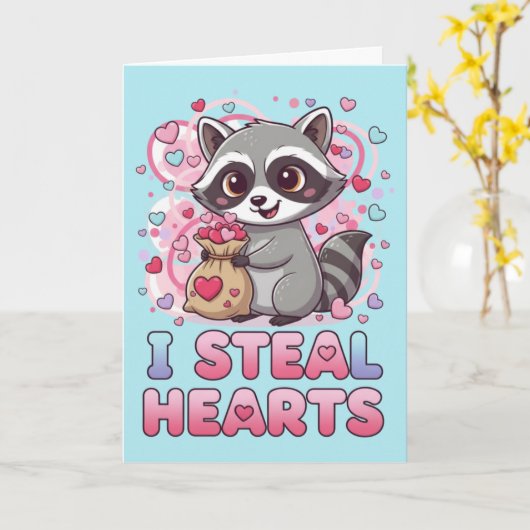 Personalized Cute Raccoon Valentine カード (黄色い花)