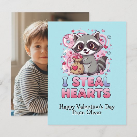 Personalized Cute Raccoon Valentine ポストカード (正面/裏面)