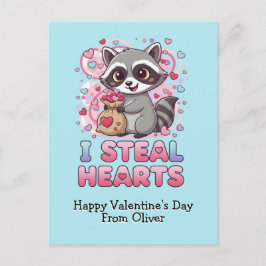 Personalized Cute Raccoon Valentine ポストカード